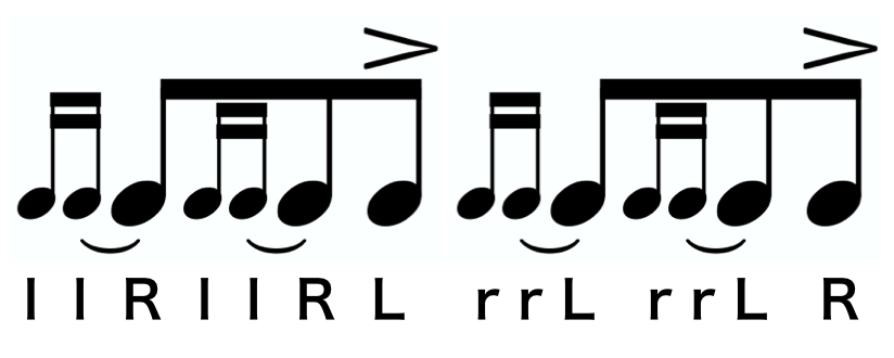 Double Drag Tap notation. A text version of the sticking follows.
