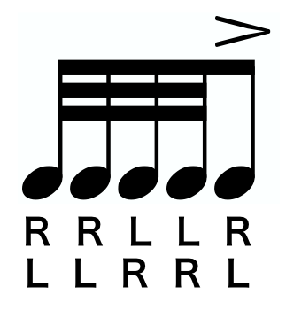 Five Stroke Roll notation. A text version of the sticking follows.