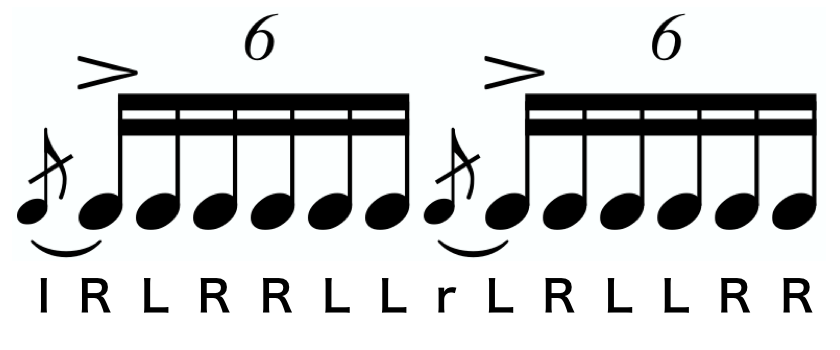 Flam Paradiddle-diddle notation. A text version of the sticking follows.