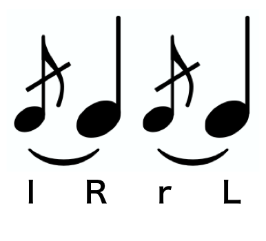 Flam notation. A text version of the sticking follows.