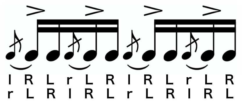 Inverted Flam Tap notation. A text version of the sticking follows.