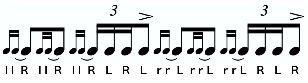 Triple Ratamacue notation. A text version of the sticking follows.